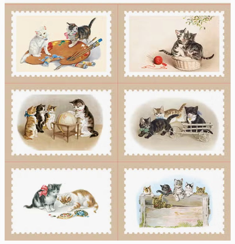 Kittens At Play Vintage Stamp Style Stickers *NEW!