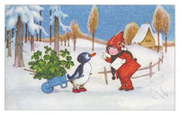 Penguin & Girl Snowy Path Postcard