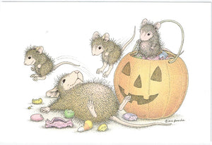 Halloween Candy Bucket Mice Postcard
