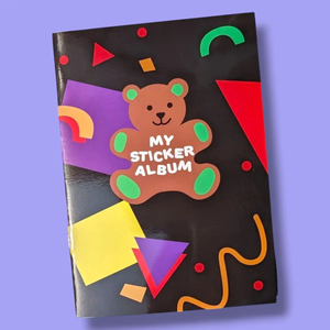 Retro Teddy Bear Blank Sticker Book - Black