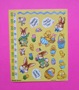 Vintage American Greetings Bloomer Bunny Large Yellow Sticker Sheet