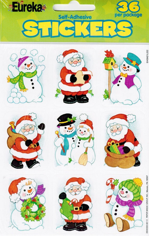 Santa & Snowmen Stickers by Eureka *NEW!