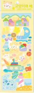 Cat's Beach Day Holographic Korean Stickers